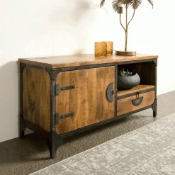Tower living Industriele Kasten|Tv Meubels|Basto TV meubel 1 dr 1 lade mango naturel matt 120cm
