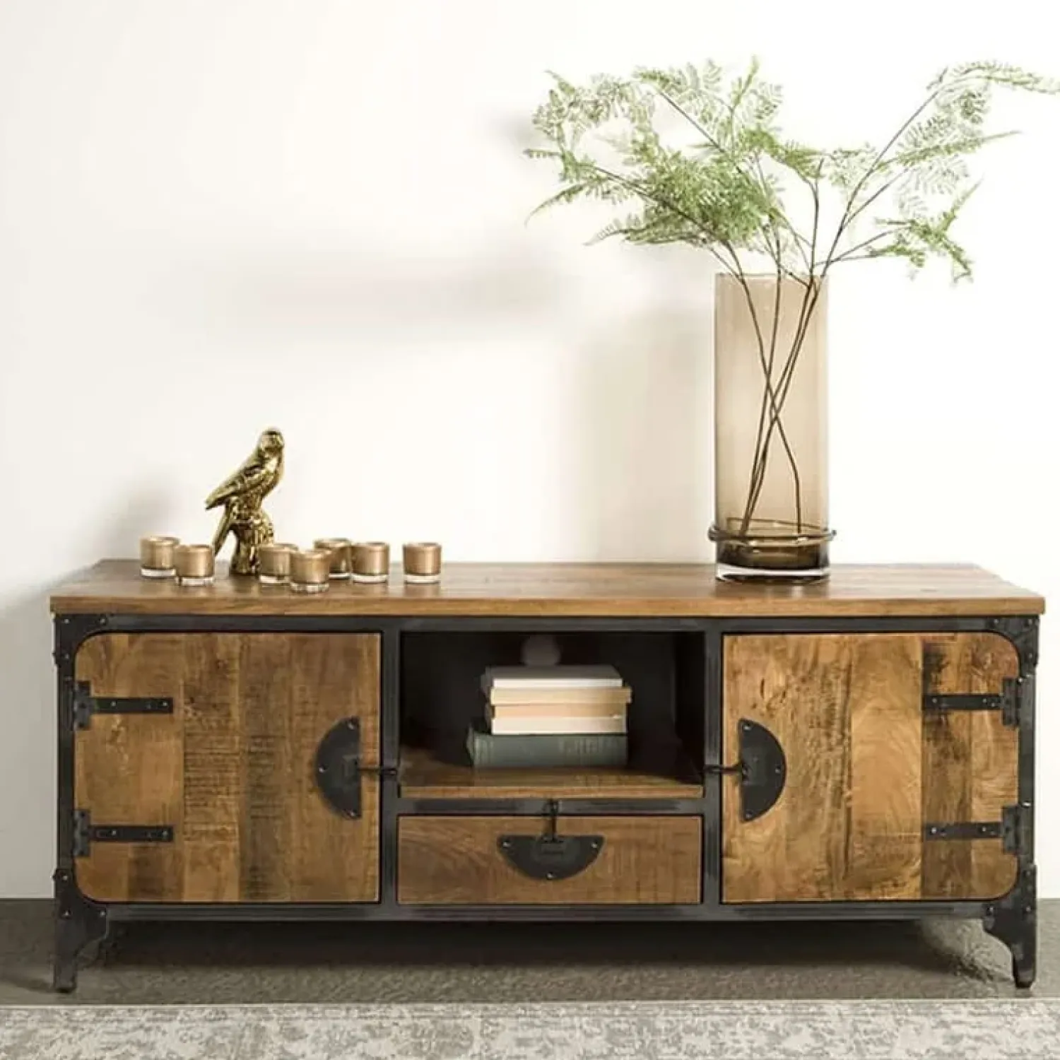 Tower living Industriele Kasten|Tv Meubels|Basto TV meubel 2 drs 2 lades mango naturel matt 180cm
