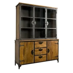 Tower living Vitrinekasten|Industriele Kasten|Basto Vitrinekast 5 drs 3 lades mango naturel matt 160cm