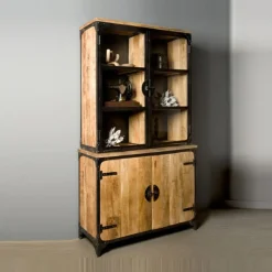 Tower living Vitrinekasten|Industriele Kasten|Basto Vitrinekast 4 drs mango naturel matt