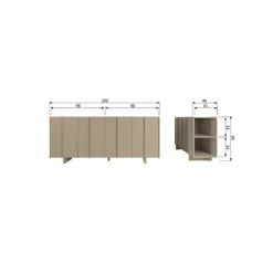 WOOOD Dressoirs|Industriele Kasten|Basu Dressoir grenen mud 200 cm