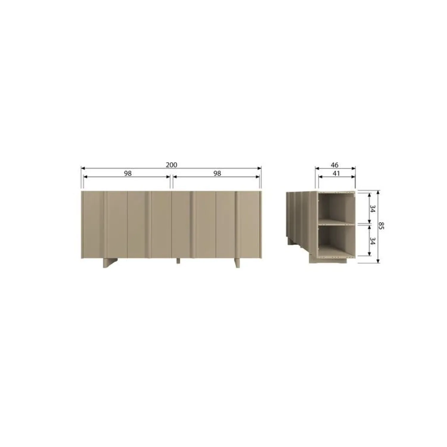 WOOOD Dressoirs|Industriele Kasten|Basu Dressoir grenen mud 200 cm