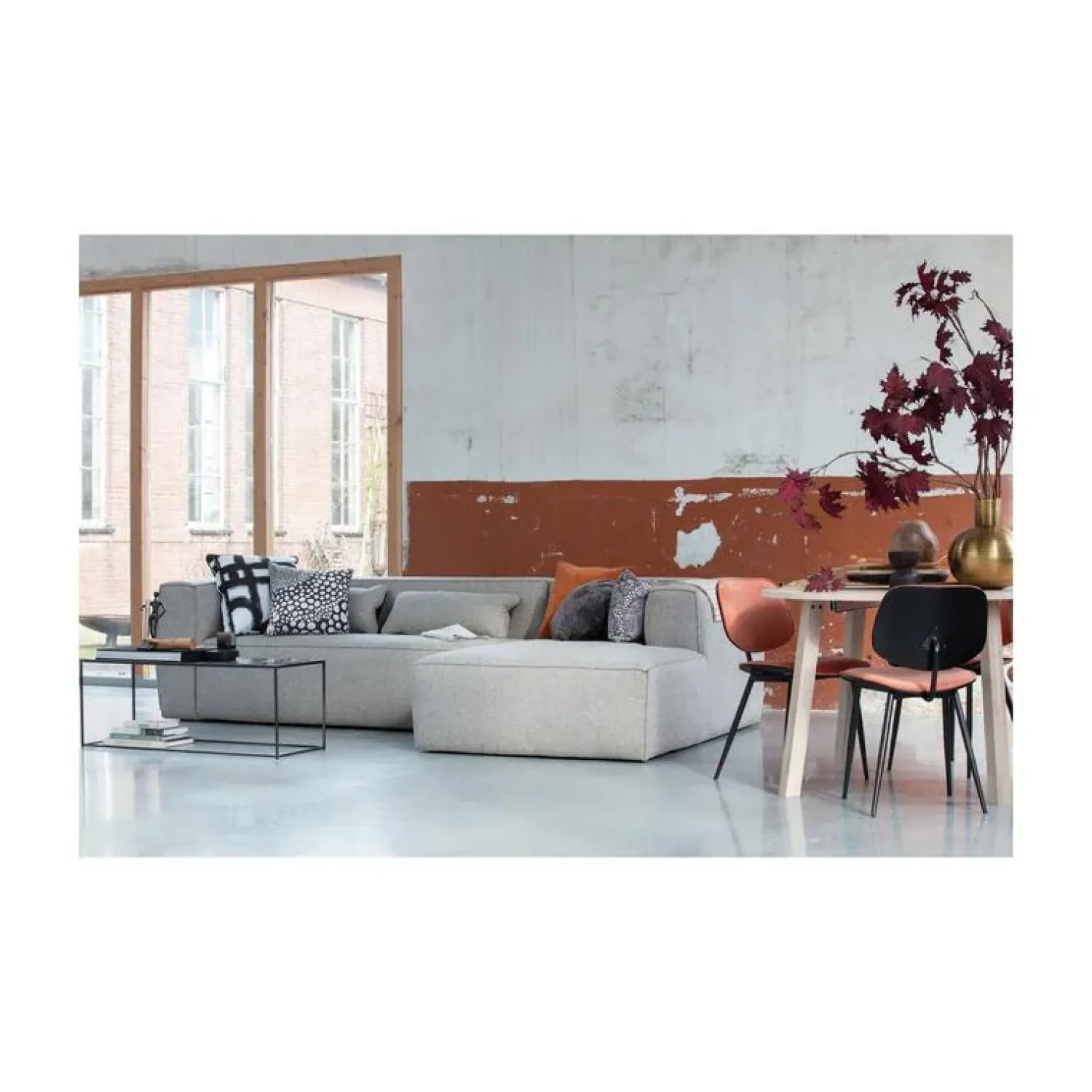 WOOOD Hoekbanken|Bean Hoekbank rechts stof lichtgrijs melange 305cm
