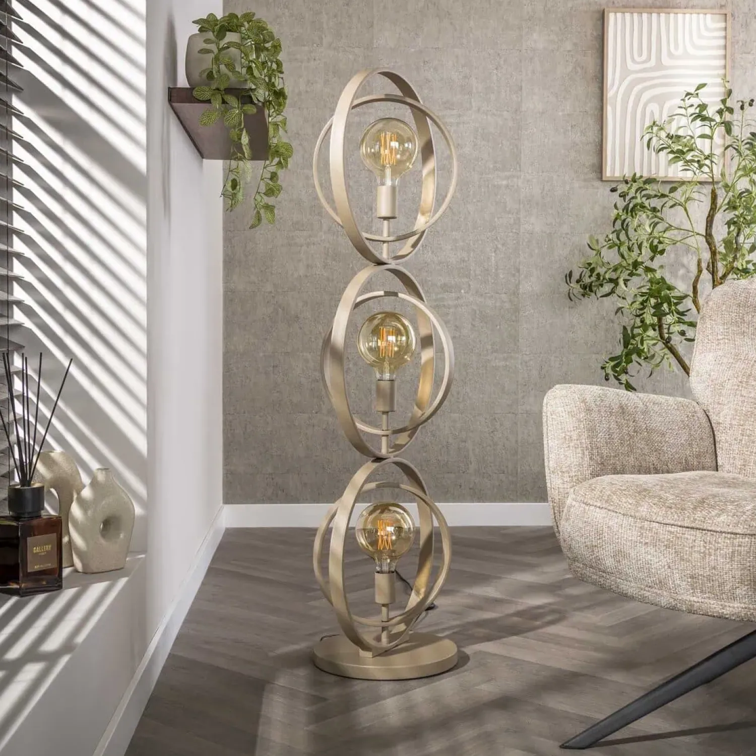 Kalfort Vloerlampen|Bellamy 3-lichts Vloerlamp Beige