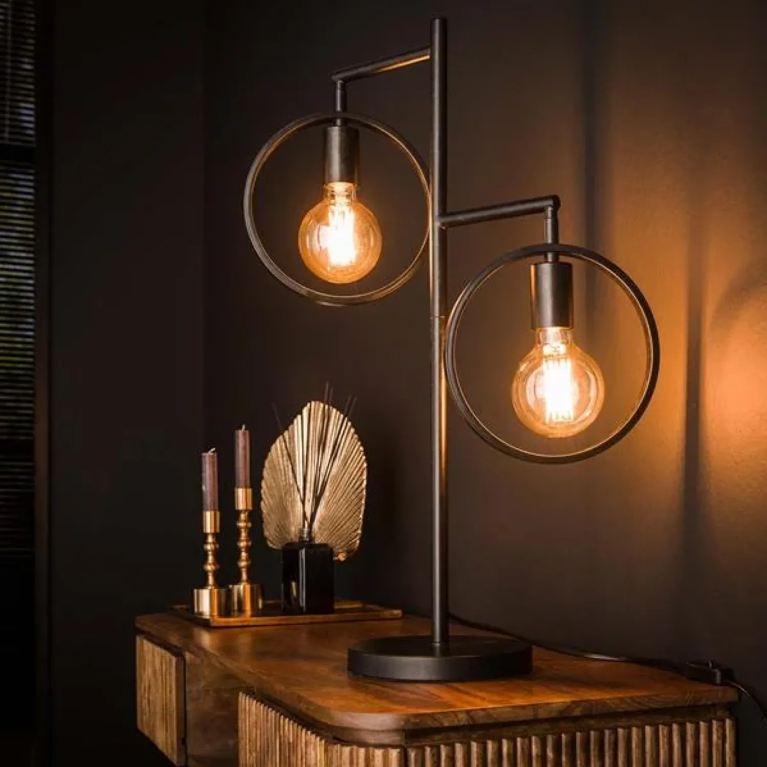 Kalfort Bureaulampen|Tafellampen|Bellivia Tafellamp 2-lichts Charcoal Zwart