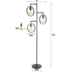 Kalfort Vloerlampen|Bellivia Vloerlamp 3-lichts Charcoal Zwart