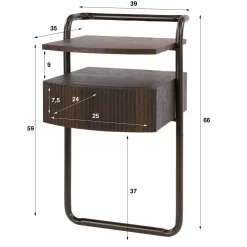 Kalfort Nachtkastjes|Industriele Kasten|Bianca Nachtkastje 1 lade Donkerbruin 39cm