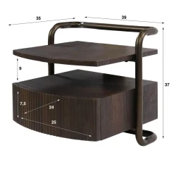 Kalfort Nachtkastjes|Industriele Kasten|Bianca zwevend Nachtkastje 1 lade Donkerbruin 39cm