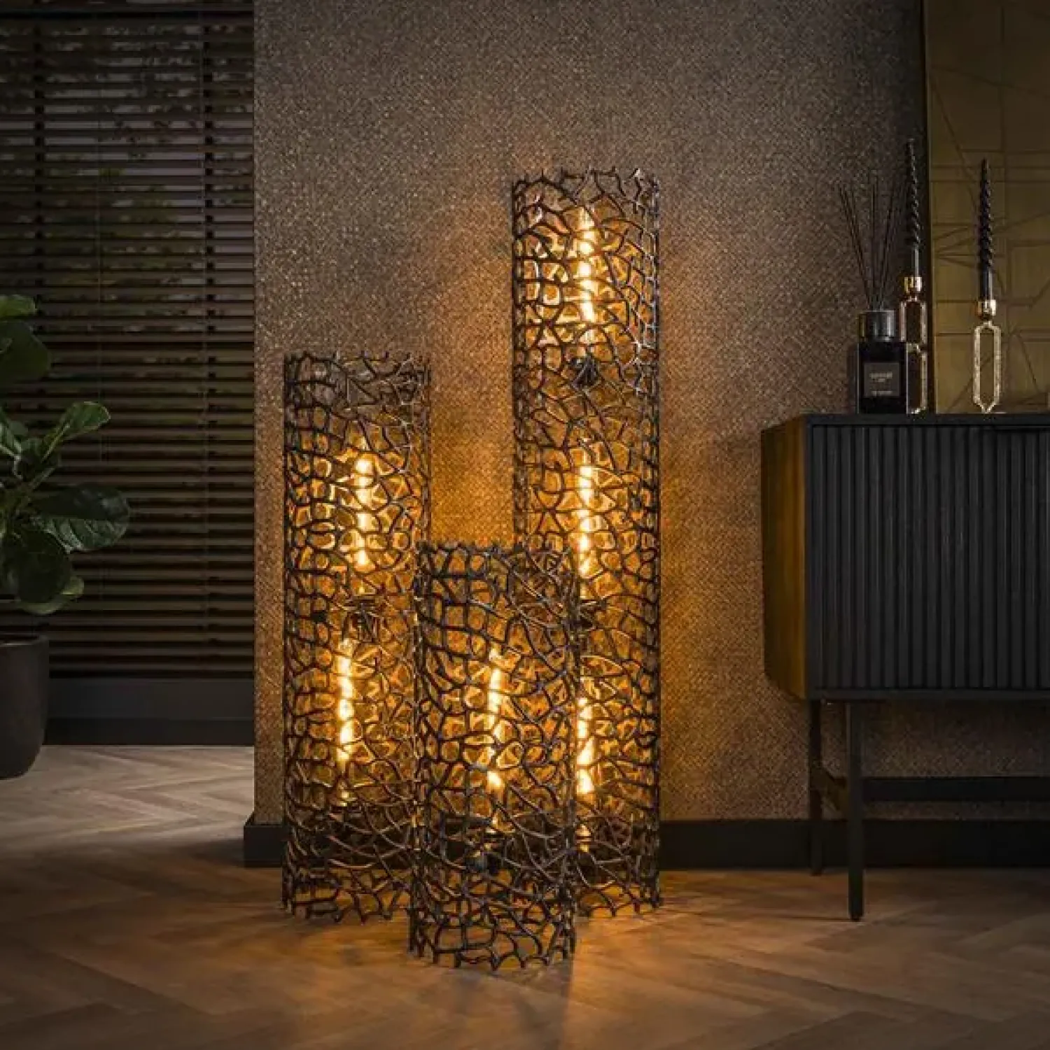 Kalfort Vloerlampen|Blaine 3-lichts Vloerlamp Zwart nikkel XL