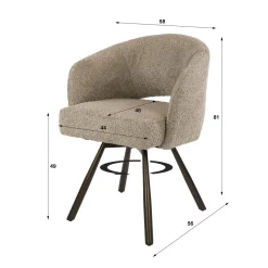 Kalfort Eetkamerstoelen|Boca Armstoel Draaibaar Bouclé Zand-bruin