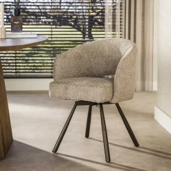 Kalfort Eetkamerstoelen|Boca Armstoel Draaibaar Bouclé Zand-bruin