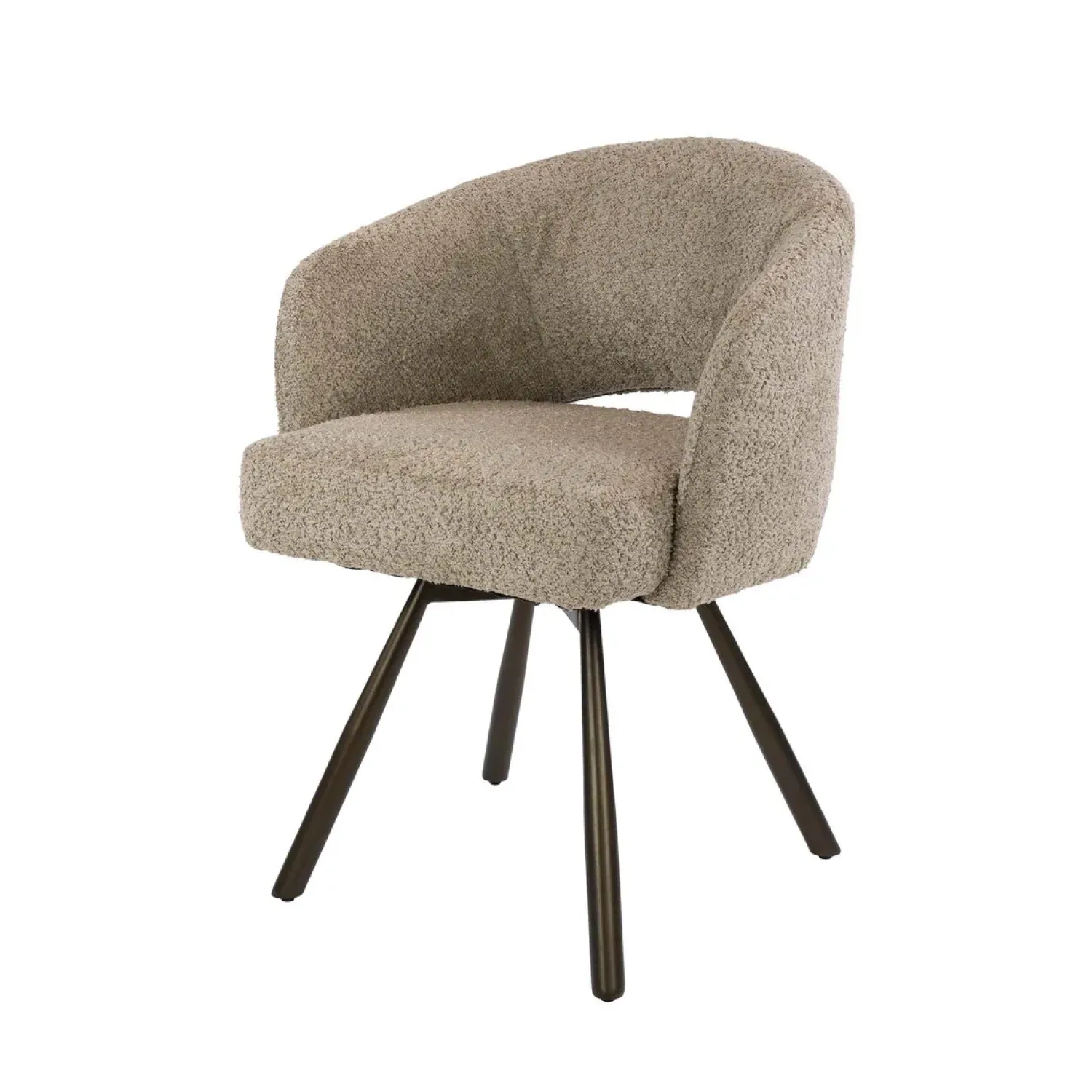 Kalfort Eetkamerstoelen|Boca Armstoel Draaibaar Bouclé Zand-bruin