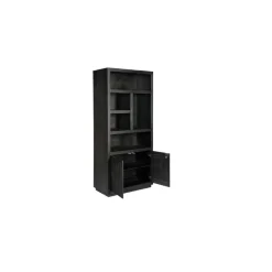 Furndea Boekenkasten|Industriele Kasten|Boekenkast Dortmund mangohout zwart 5 vakken 90cm