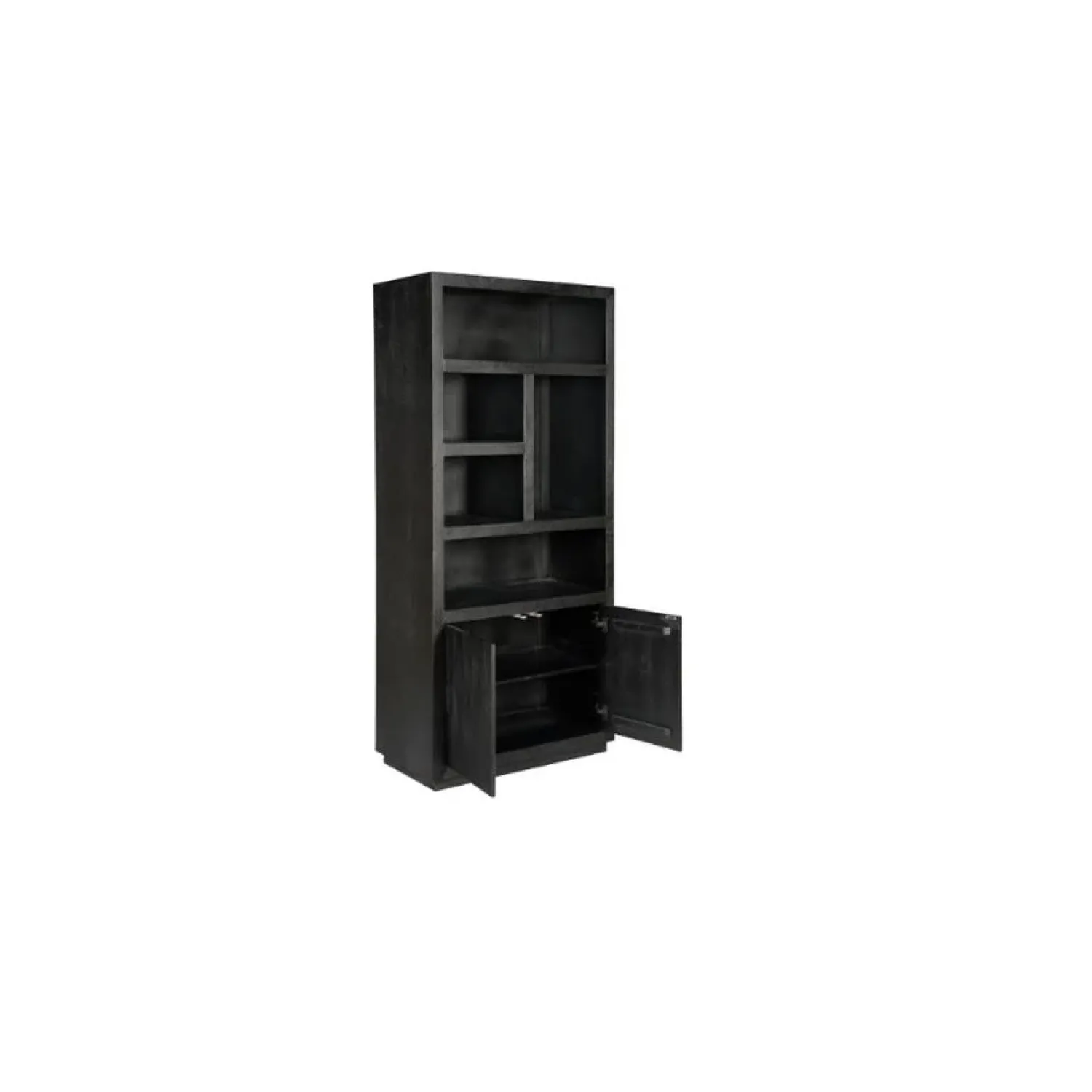 Furndea Boekenkasten|Industriele Kasten|Boekenkast Dortmund mangohout zwart 5 vakken 90cm