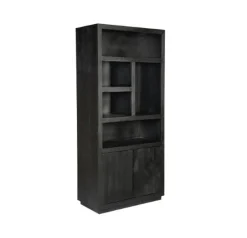 Furndea Boekenkasten|Industriele Kasten|Boekenkast Dortmund mangohout zwart 5 vakken 90cm