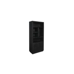 Furndea Boekenkasten|Industriele Kasten|Boekenkast Dortmund mangohout zwart 5 vakken 90cm