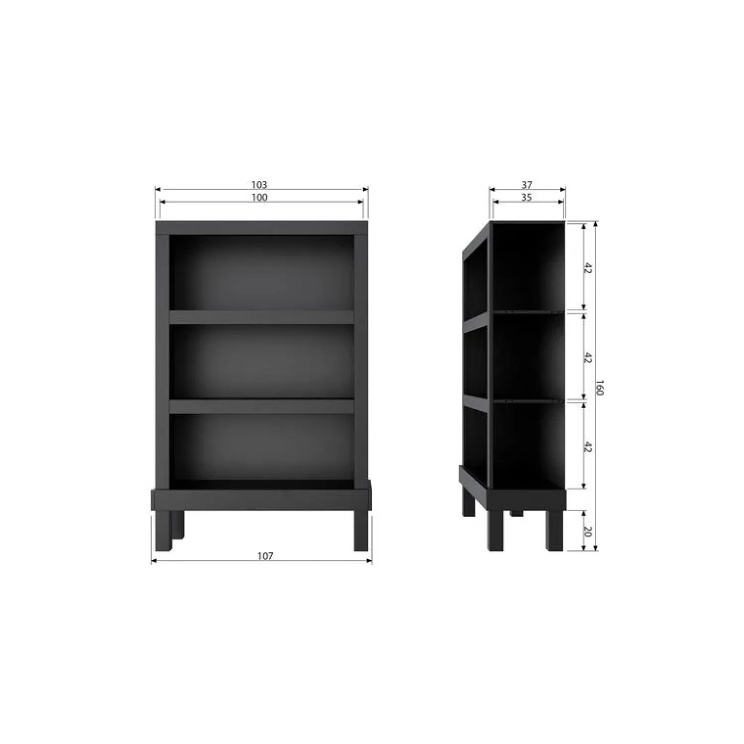 WOOOD Boekenkasten|Industriele Kasten|Bonk Open kast grenen zwart 107cm