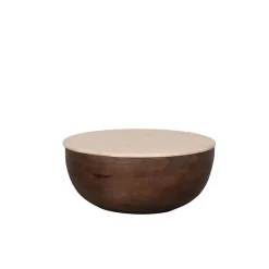 Label51 Salontafels|Bowl Salontafel rond Espresso Travertin 70 cm