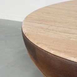 Label51 Salontafels|Bowl Salontafel rond Espresso Travertin 90 cm
