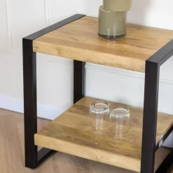 Furndea Bijzettafels|Britt bijzettafel industrieel mangohout met onderblad 60cm