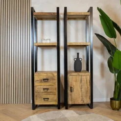 Furndea Vakkenkasten|Boekenkasten|Britt boekenkast industrieel mangohout 1 deur