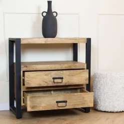 Furndea Ladenkasten|Industriele Kasten|Britt 2 ladekast mangohout 80cm
