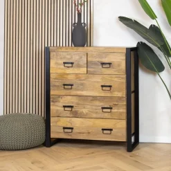 Furndea Wandkasten|Ladenkasten|Britt 5 lades kast industrieel mangohout 100x40x115cm