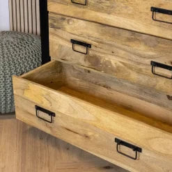 Furndea Wandkasten|Ladenkasten|Britt 5 lades kast industrieel mangohout 100x40x115cm