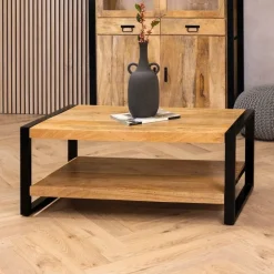 Furndea Salontafels|Britt salontafel industrieel mangohout 110cm met onderblad