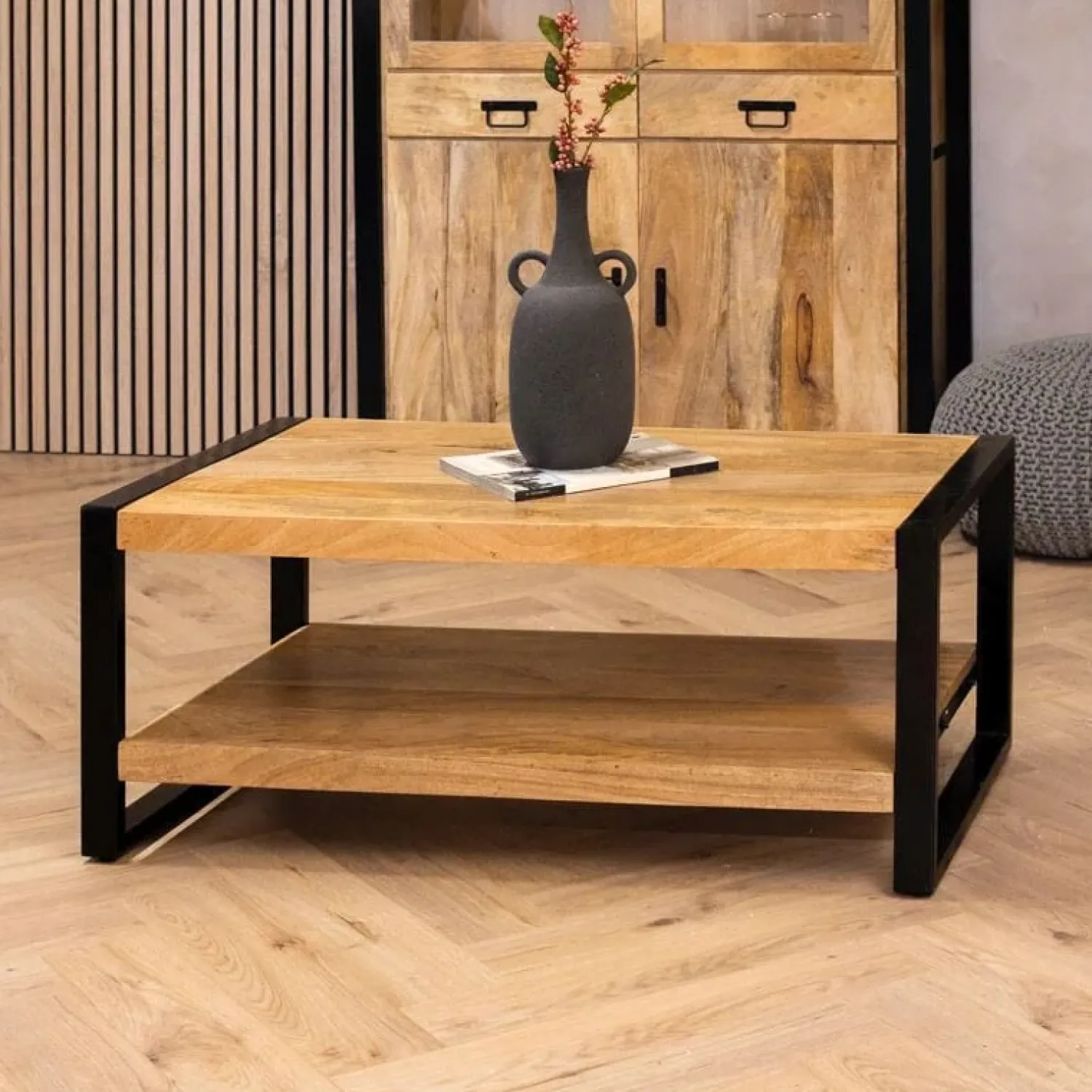 Furndea Salontafels|Britt salontafel industrieel mangohout 110cm met onderblad