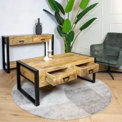 Furndea Salontafels|Britt salontafel industrieel mangohout met lades 120cm