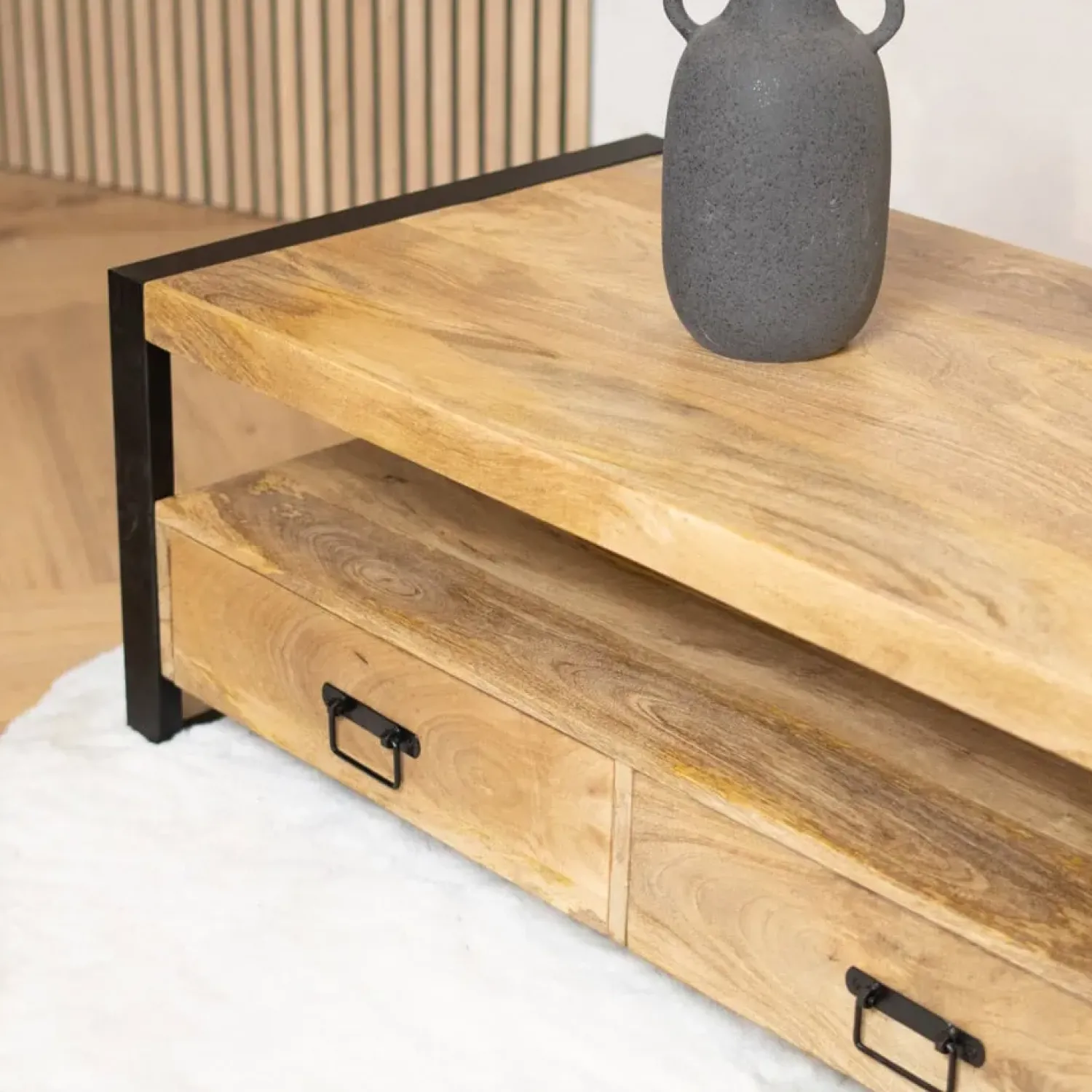 Furndea Salontafels|Britt salontafel industrieel mangohout met 4 lades 120cm