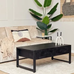 Furndea Salontafels|Britt salontafel industrieel mangohout met lades 120cm zwart