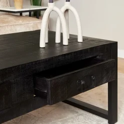 Furndea Salontafels|Britt salontafel industrieel mangohout met lades 120cm zwart