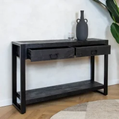 Furndea Sidetables|Britt sidetable industrieel mangohout zwart 120cm