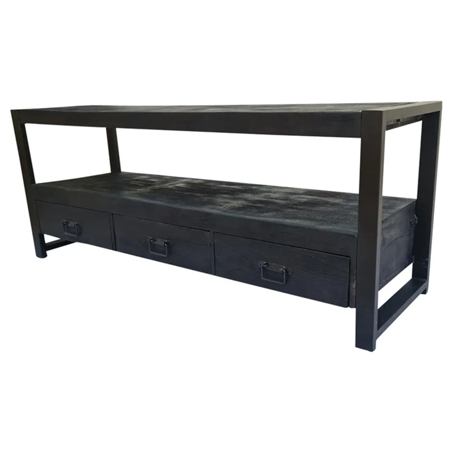 Furndea Industriele Kasten|Tv Meubels|Britt tv meubel industrieel mangohout zwart 150cm