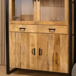 Furndea Vitrinekasten|Industriele Kasten|Britt vitrinekast industrieel mangohout 115cm