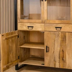 Furndea Vitrinekasten|Industriele Kasten|Britt vitrinekast industrieel mangohout 115cm