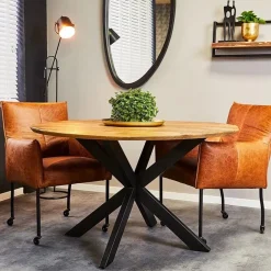 Furndea Eettafels|Brixon eettafel industrieel rond mangohout 120cm