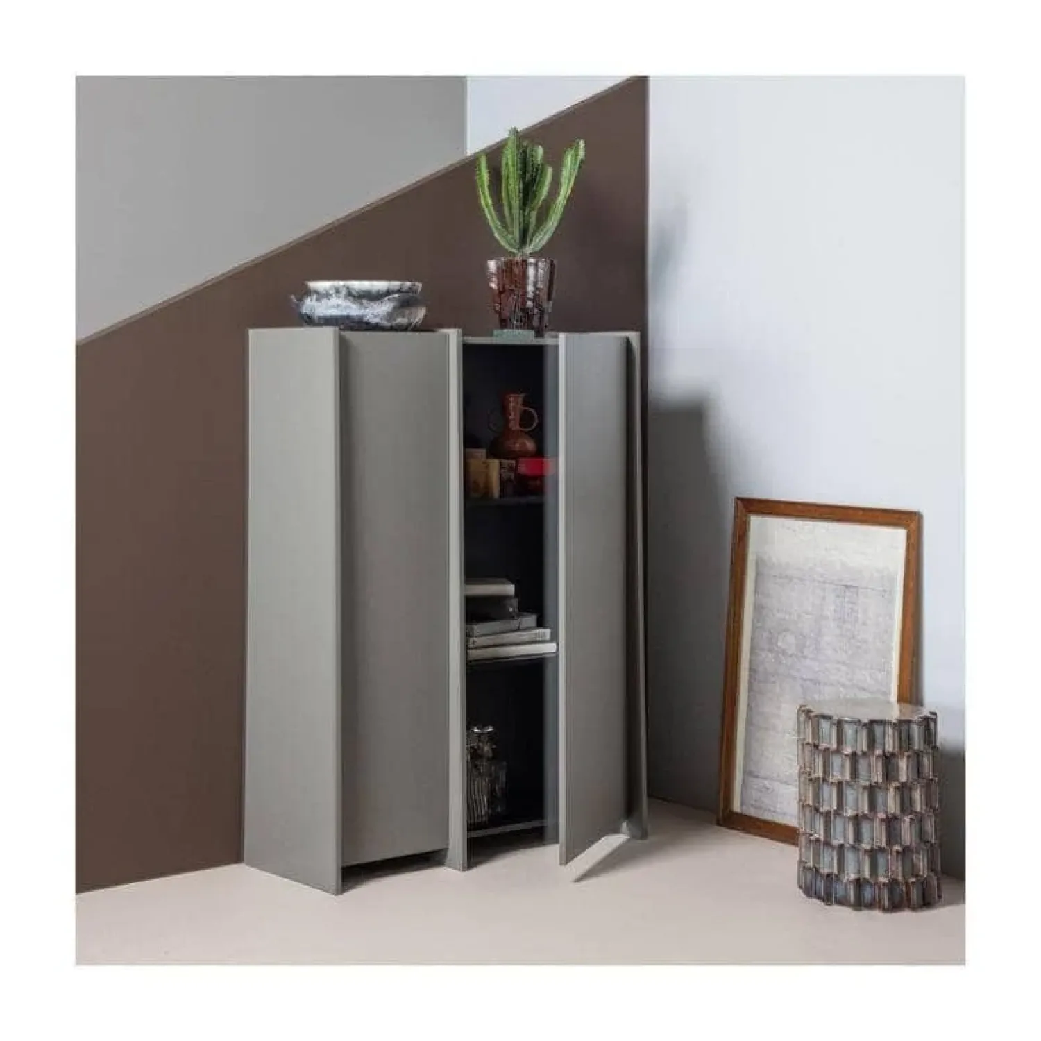 WOOOD Industriele Kasten|Kledingkasten|Brock Kledingkast 2-deurs Essen fineer Warmgrijs 102cm