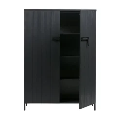 WOOOD Wandkasten|Industriele Kasten|Bruut 2-deurs Wandkast grenen zwart 100cm