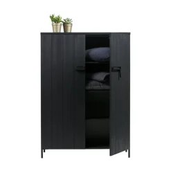 WOOOD Wandkasten|Industriele Kasten|Bruut 2-deurs Wandkast grenen zwart 100cm