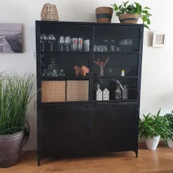 Cavetown Wandkasten|Vitrinekasten|Buffetkast industrieel Trevor zwart 140cm