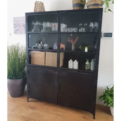 Cavetown Wandkasten|Vitrinekasten|Buffetkast industrieel Trevor zwart 140cm