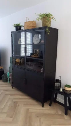 Cavetown Wandkasten|Vitrinekasten|Buffetkast industrieel Trevor zwart 140cm