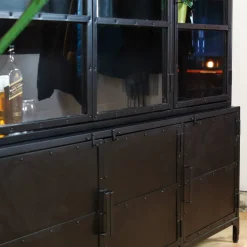 Cavetown Wandkasten|Vitrinekasten|Buffetkast industrieel Trevor zwart 180cm
