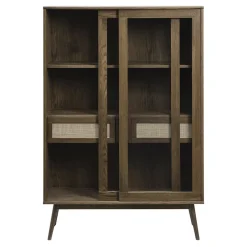 LykkeHome Boekenkasten|Vakkenkasten|Burcei vitrinekast donkerbruin eikenhoutfineer 160cm