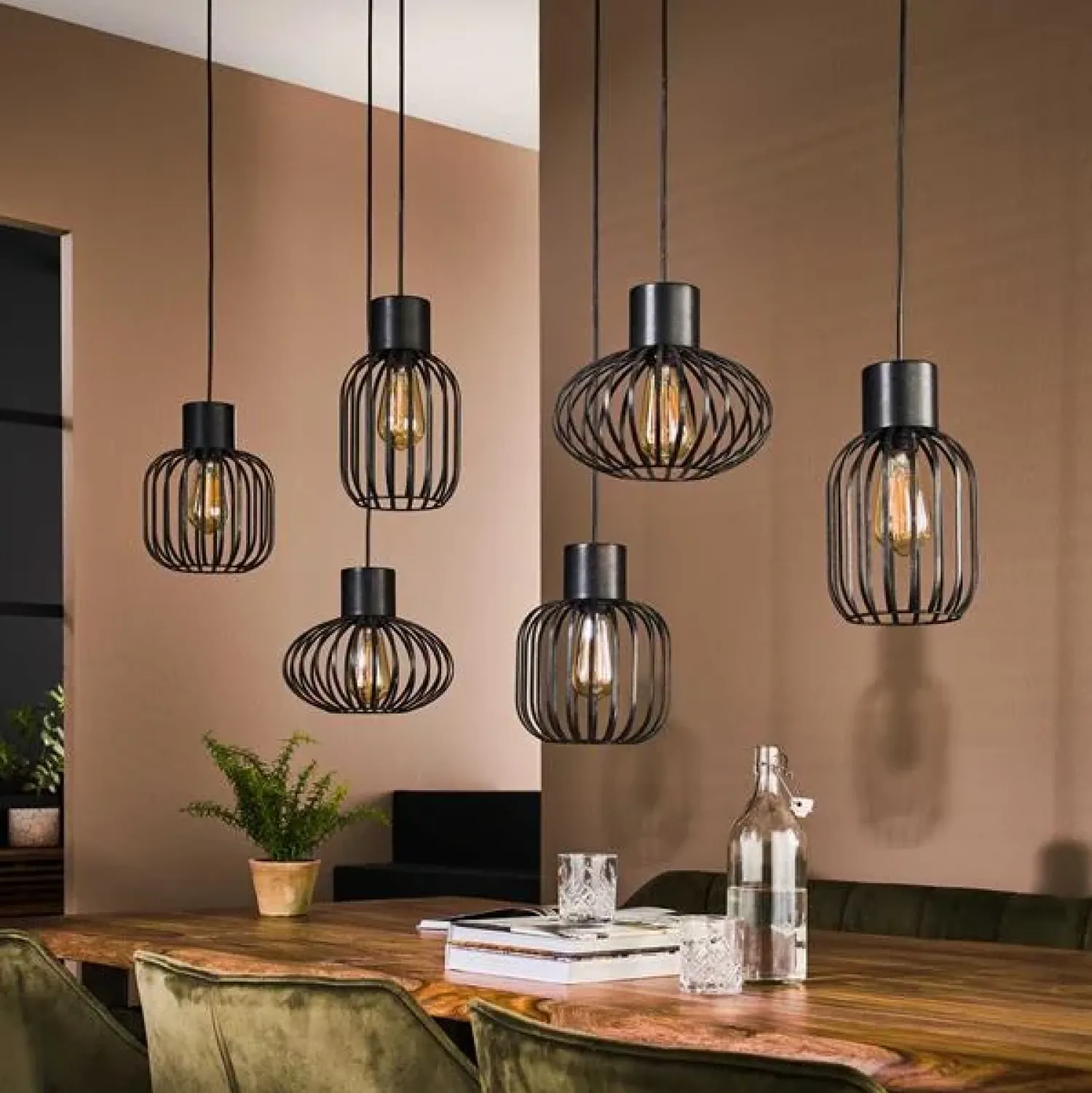 Kalfort Hanglampen|Cage 6-lichts Hanglamp Charcoal zwart