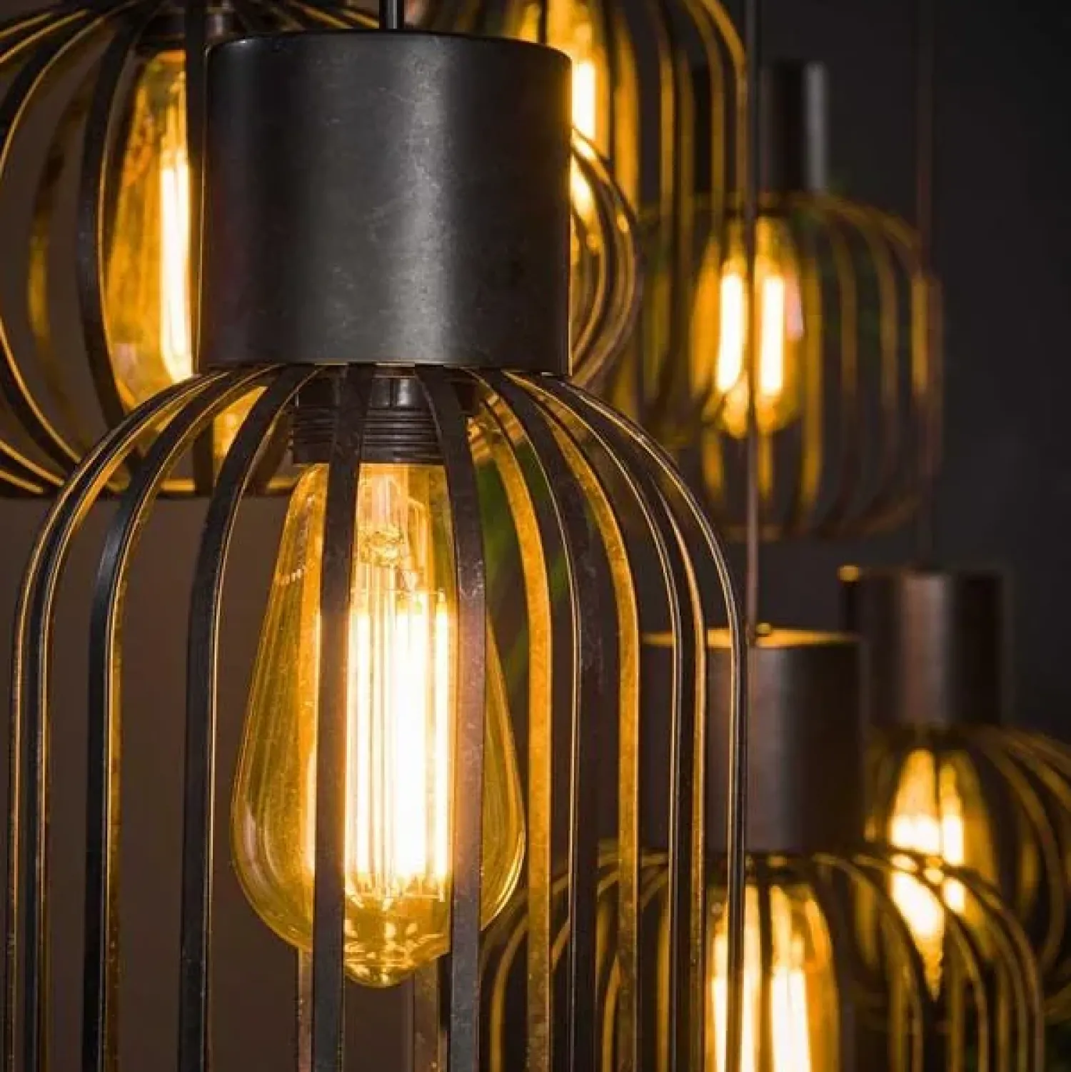 Kalfort Hanglampen|Cage 6-lichts Hanglamp Charcoal zwart
