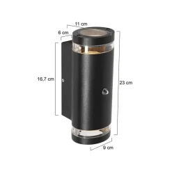 Steinmex Buitenverlichting|Carcer 2-lichts Buitenlamp rond Zwart Schemer sensor